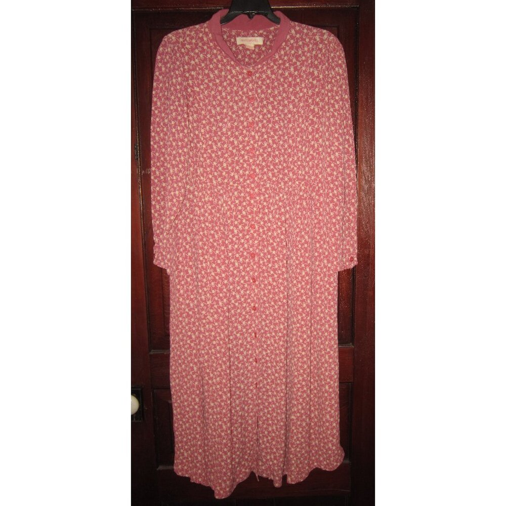 April Cornell M Dress Midi Long Floral Print Pleated Dusty Rose Cottage Pockets